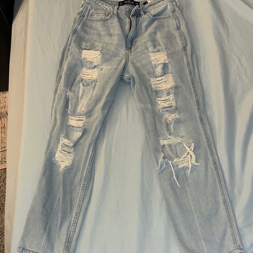 Hollister Light Blue Distressed Mom Jeans
